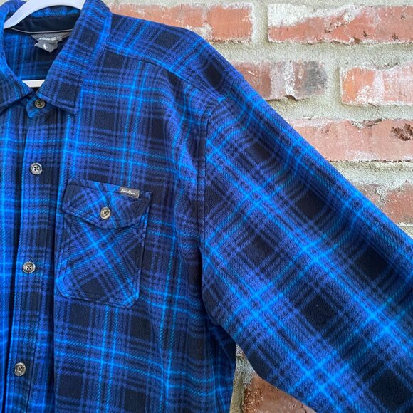Eddie Bauer Mens Fleece Button Up Shirt, Long Sleeve, Blue/Black Plaid, Size 2XL - Picture 4 of 12